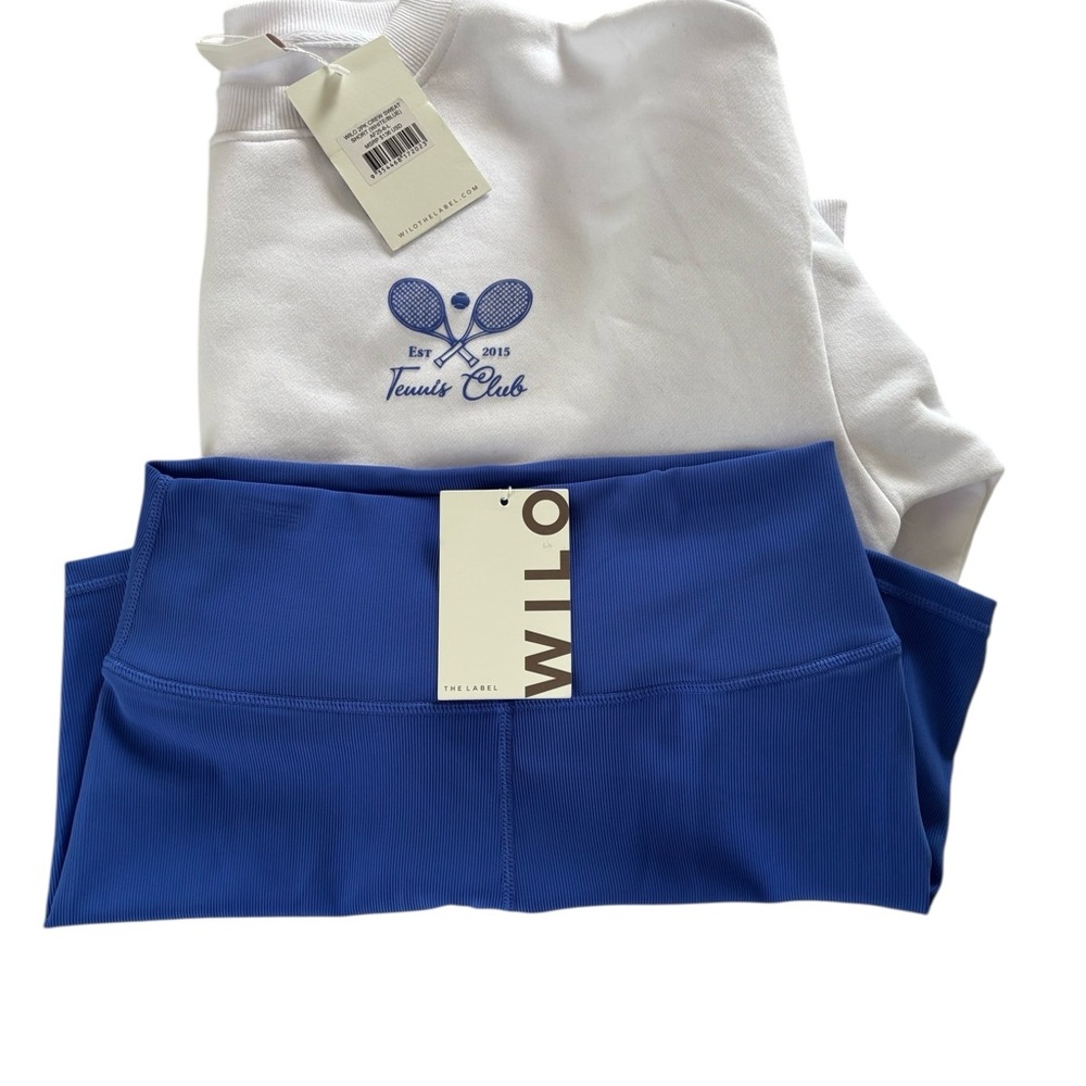 NWT WILO The Label 2 Piece Crew Sweatshirt & Shorts Tennis Club White & Blue Lg - Picture 15 of 15